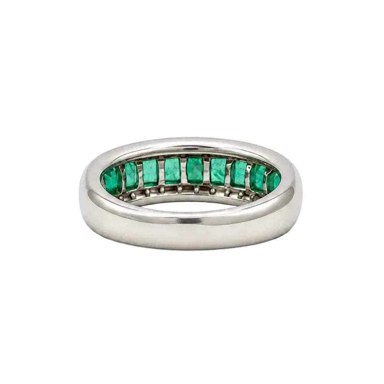 White Gold Band Ring with Emeralds and Diamonds