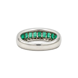 White Gold Band Ring with Emeralds and Diamonds