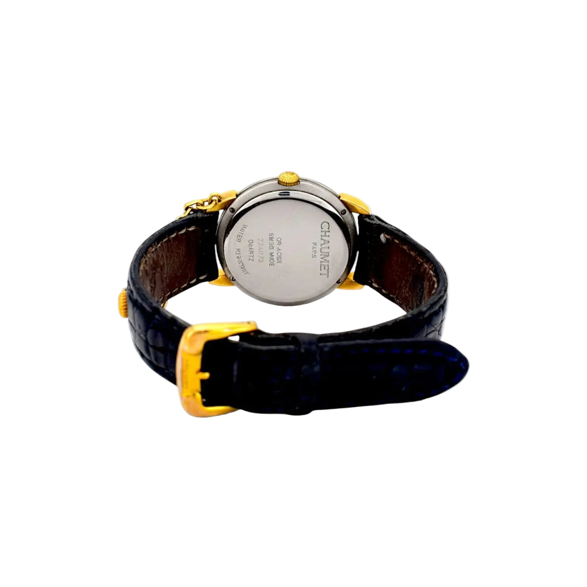 CHAUMET "Elysée" GM Watch in yellow gold, stainless steel, leather, and Diamonds