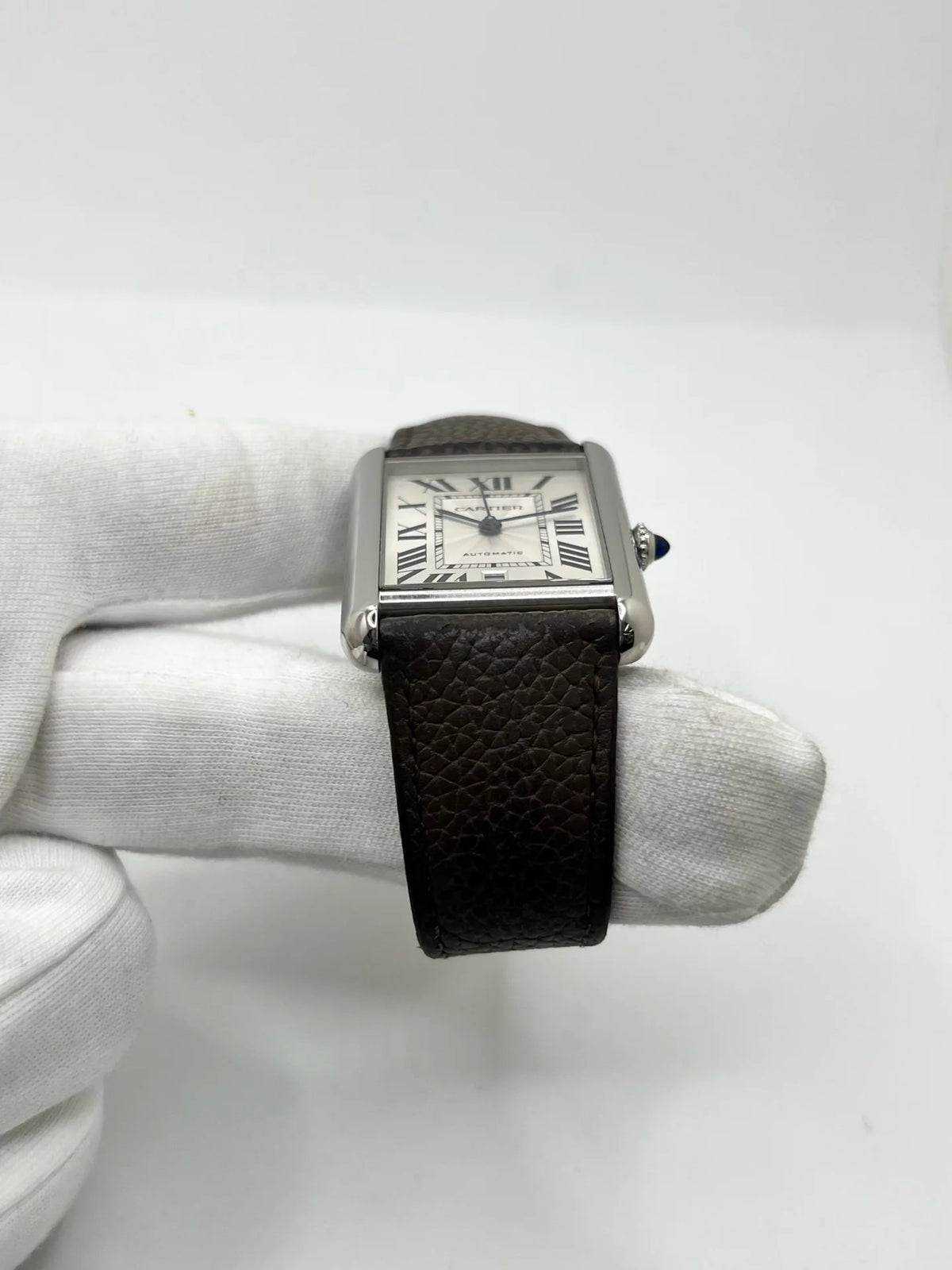 CARTIER "Tank Solo XL" Watch in Stainless Steel and Leather