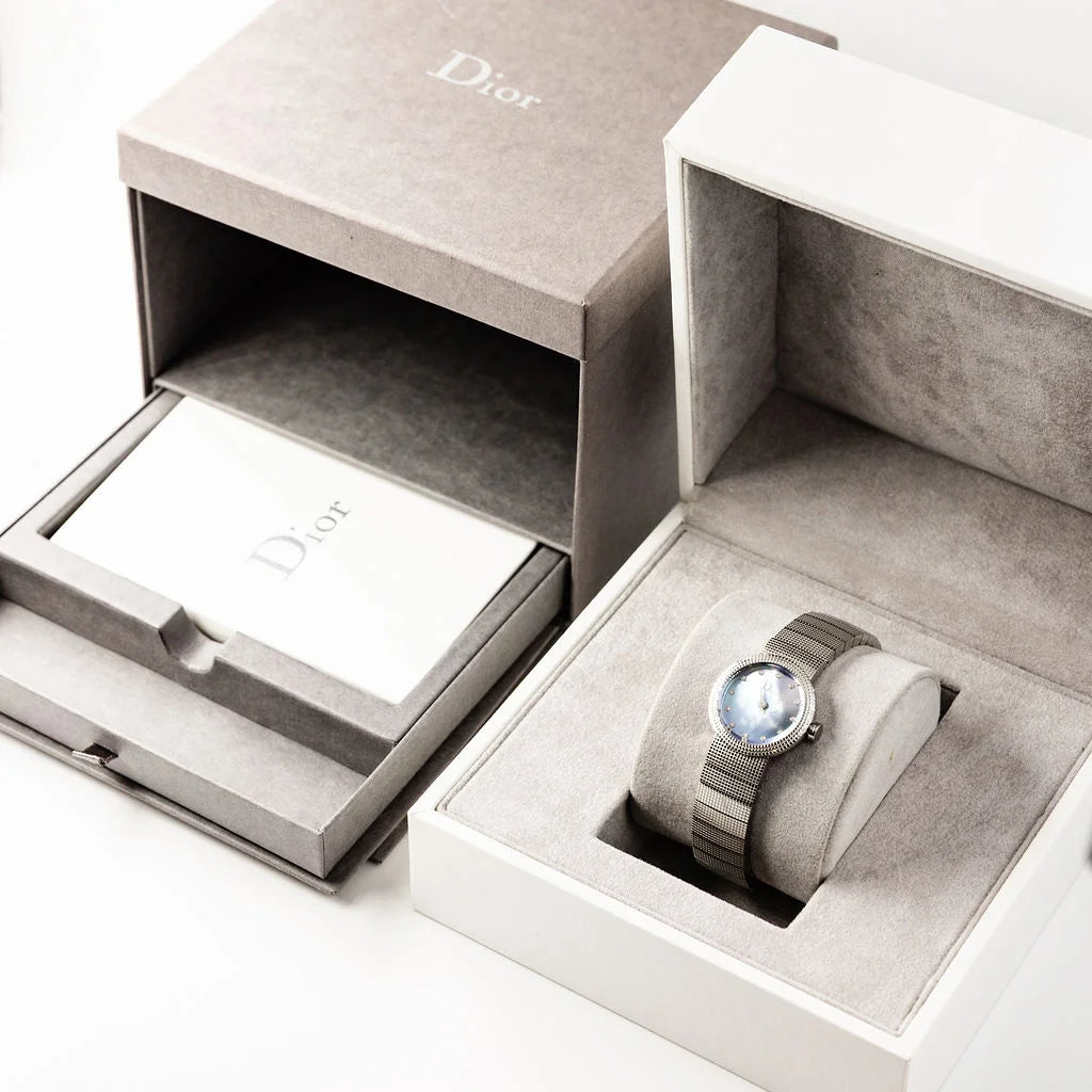 DIOR "La Baby D" ladies' watch in stainless steel, Mother-of-pearl, and diamonds