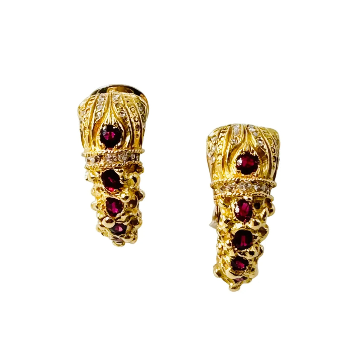 Lion's Head Hoop Earrings in Yellow gold, Rubies, and Diamonds
