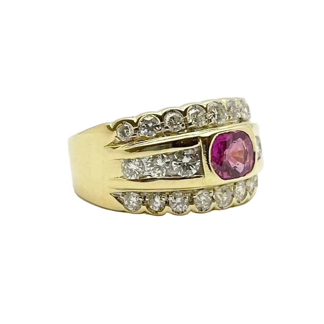 Band Ring in Yellow Gold, Rubies, and Diamonds