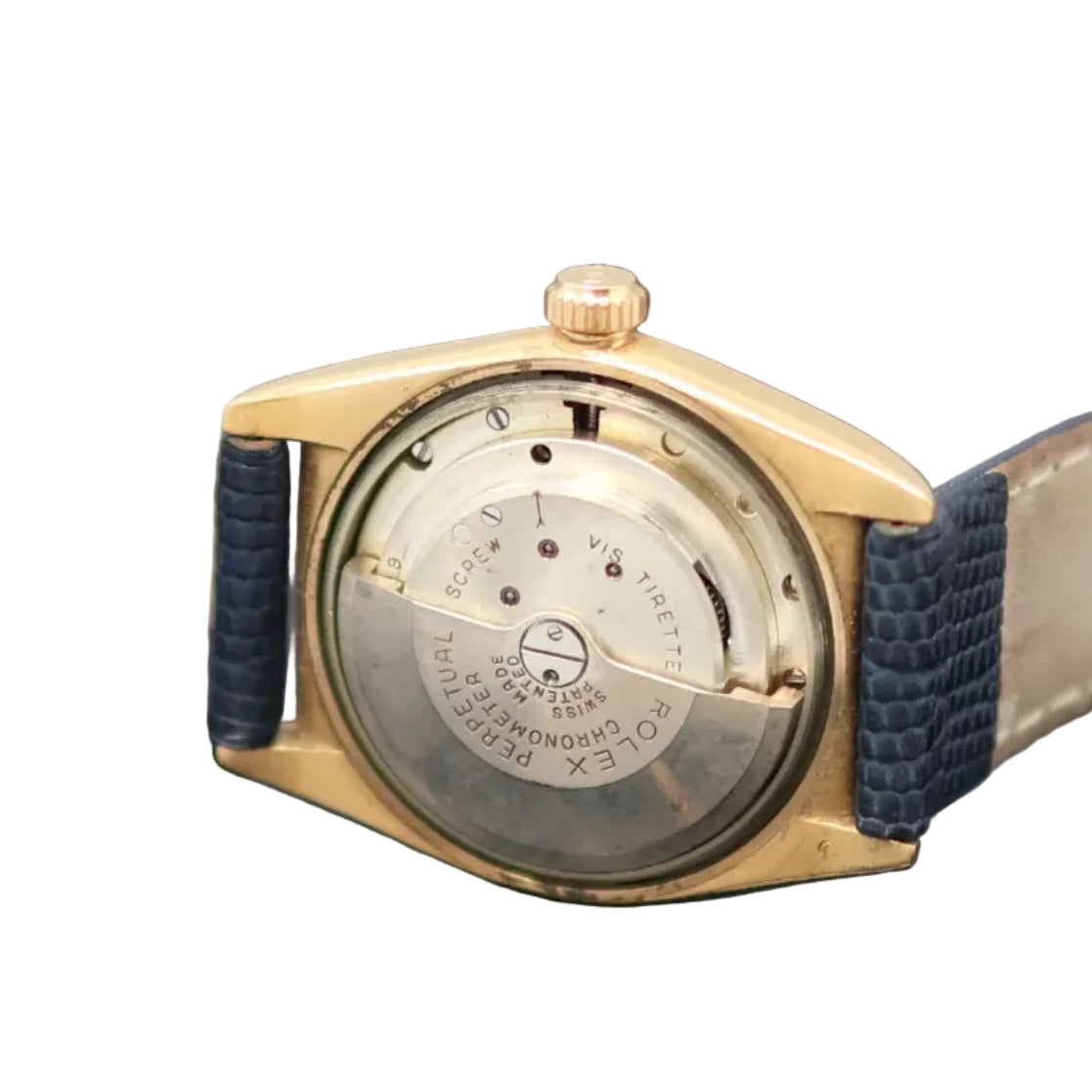 ROLEX "Perpetual Ovetto Bubbleback" watch in rose gold and leather