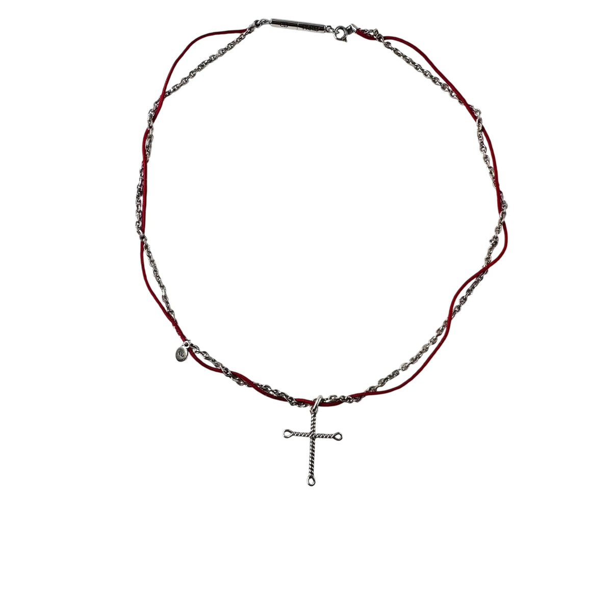 DIOR Silver Cross Pendant Necklace with Cord
