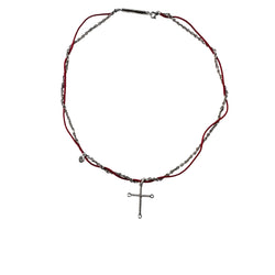DIOR Silver Cross Pendant Necklace with Cord