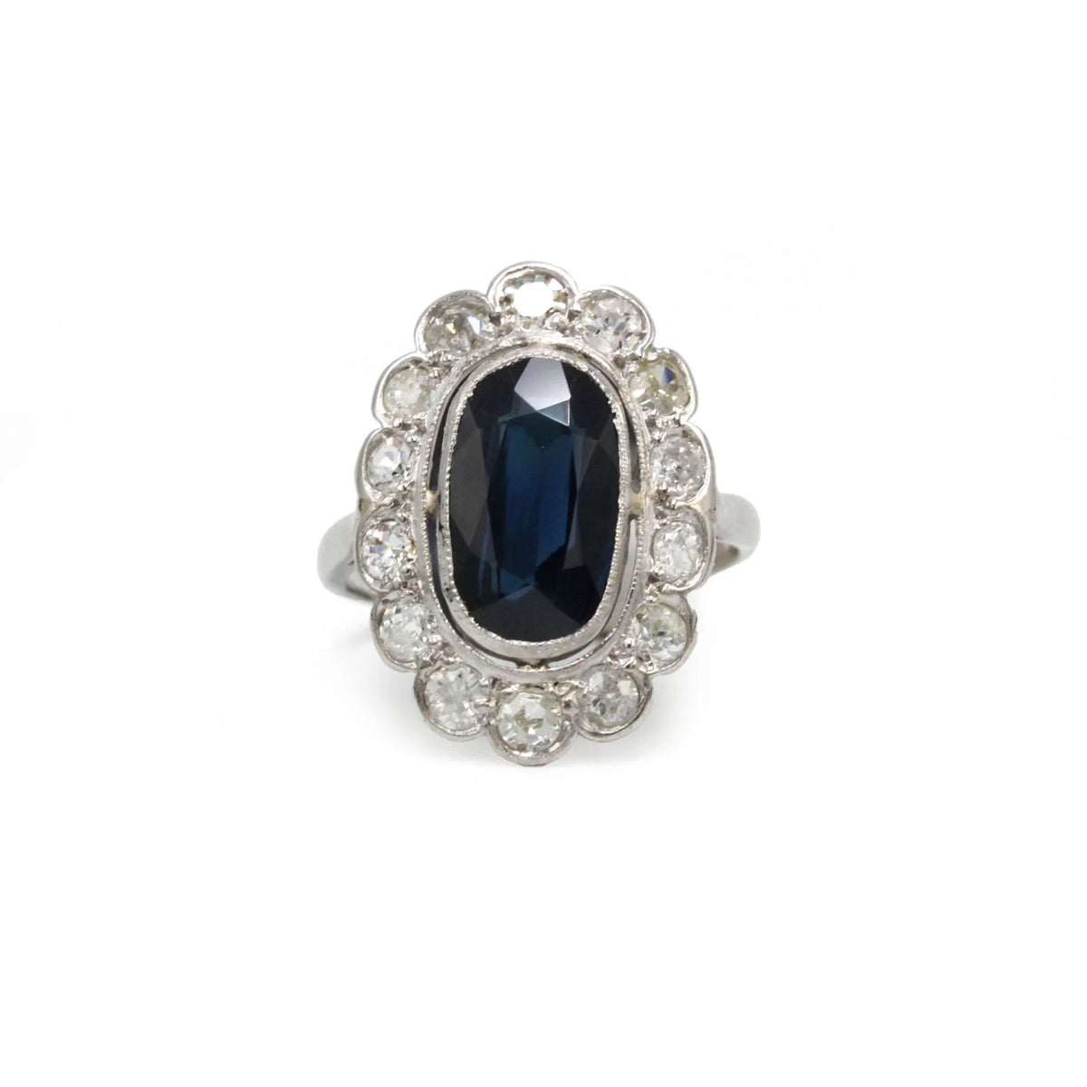Pompadour Ring in Platinum, Sapphire, and Diamonds