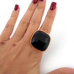 POMELLATO "Victoria" Cocktail Ring in yellow gold and jet