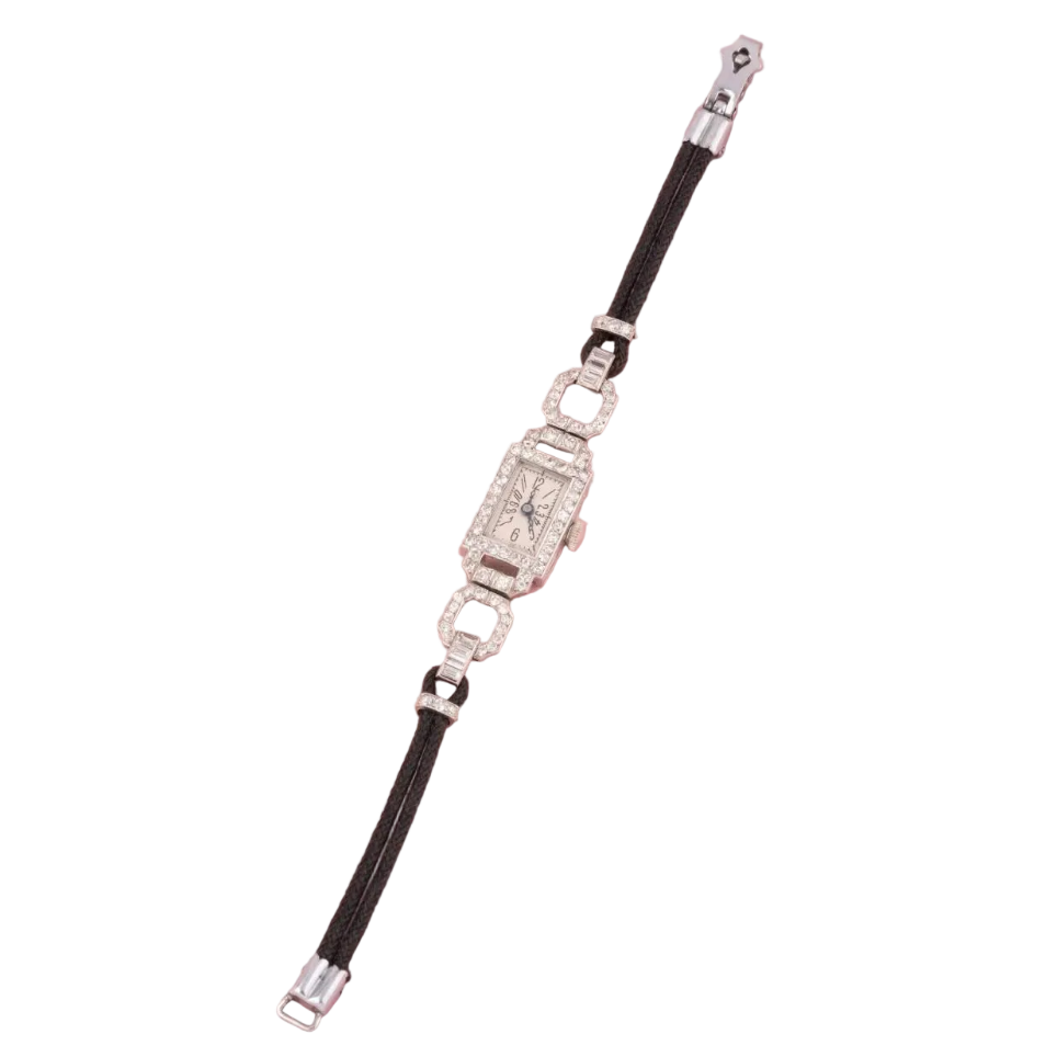 Watch in white gold, platinum, and diamonds