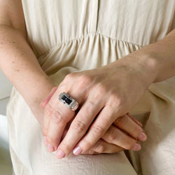 Tank Ring in White Gold, Sapphires, and Diamonds