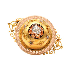 Yellow Gold Brooch with Pearls and a Diamond