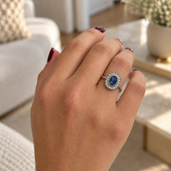 Entourage Ring in Platinum, Sapphire, and Diamonds