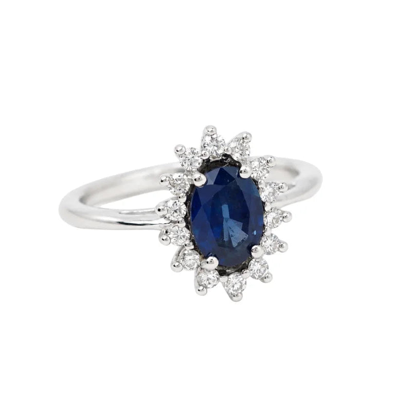 Marguerite Ring in White Gold, Sapphire, and Diamonds