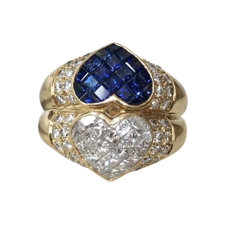 Bague Toi & Moi en or jaune, saphirs et diamants