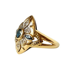 Marquise Ring in White gold, Yellow gold, Sapphires, and Diamonds