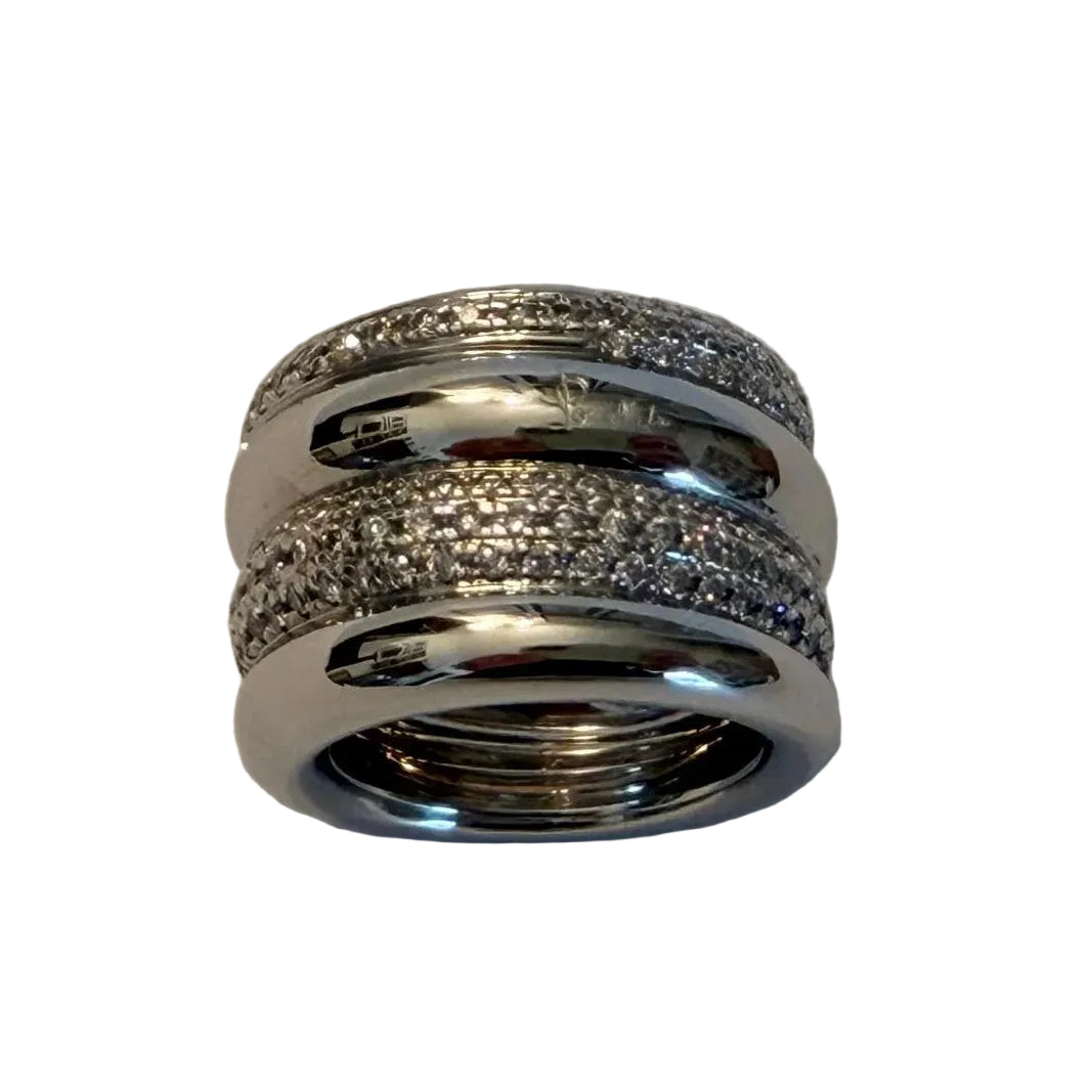 POMELLATO "Tubolare" Band Ring in white gold and diamonds
