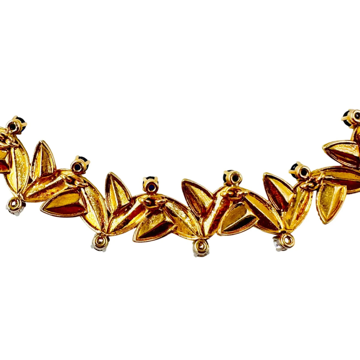 VAN CLEEF & ARPELS Choker Necklace with Yellow Gold Leaves, Sapphires, and Diamonds