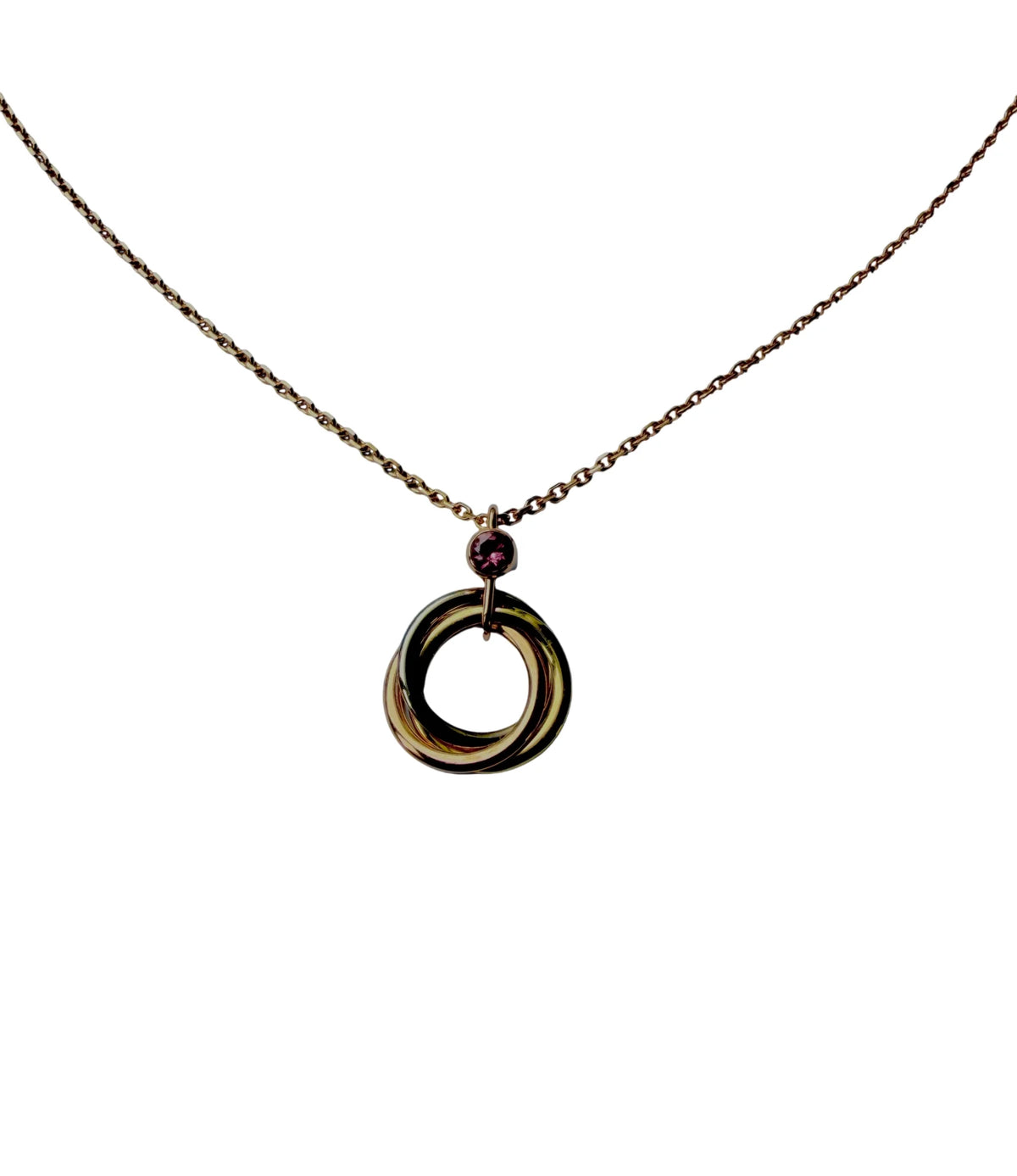 CARTIER "Trinity Mini" Pendant Necklace in white gold, yellow gold, rose gold, and sapphire