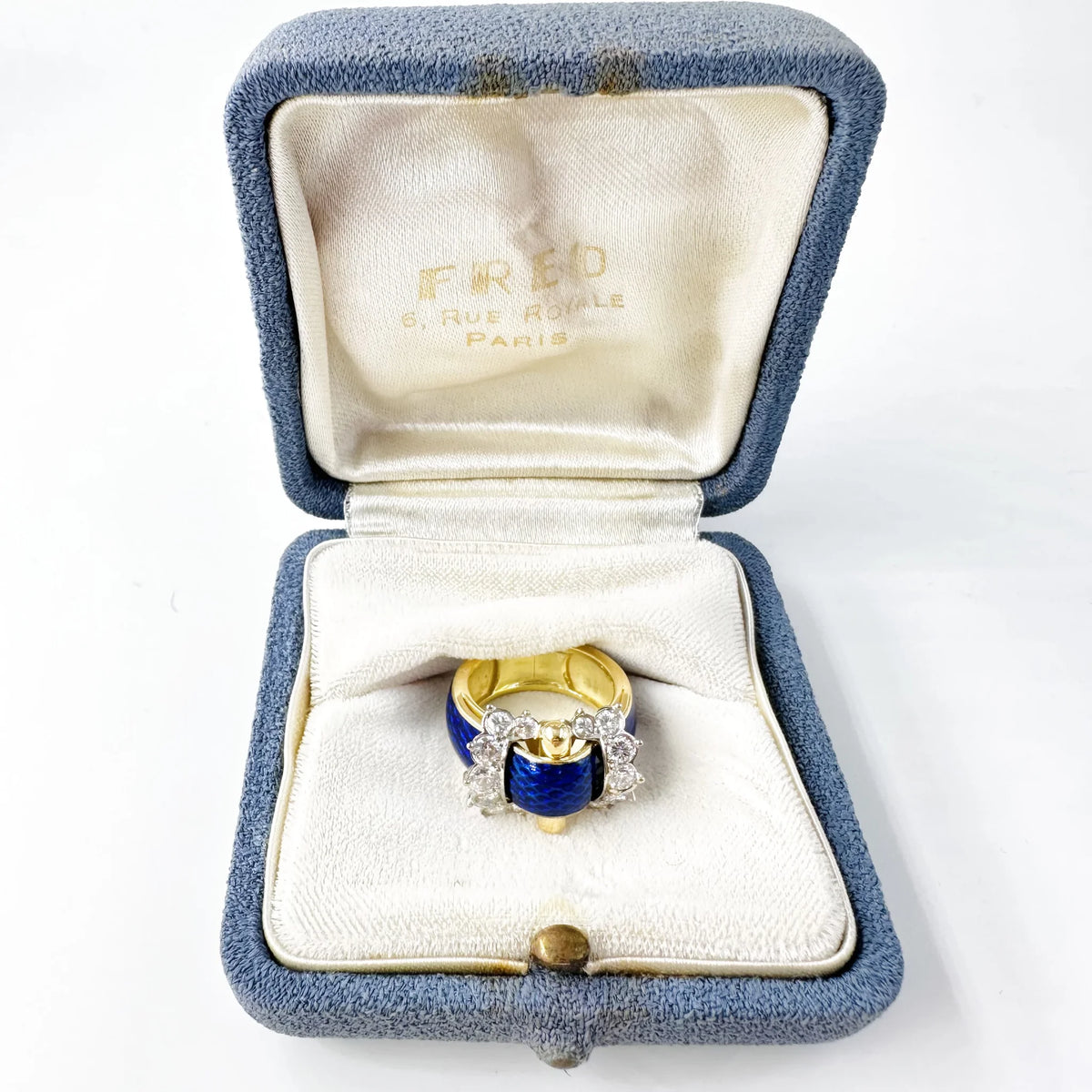 FRED Belt Ring in yellow gold, white gold, Enamel, and Diamonds
