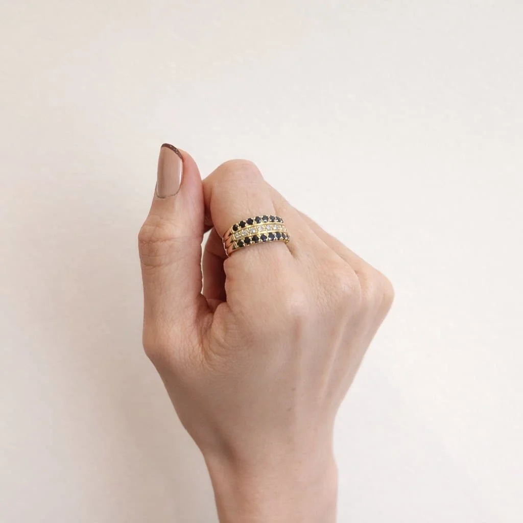 Yellow Gold Band Ring with Sapphires and Diamonds