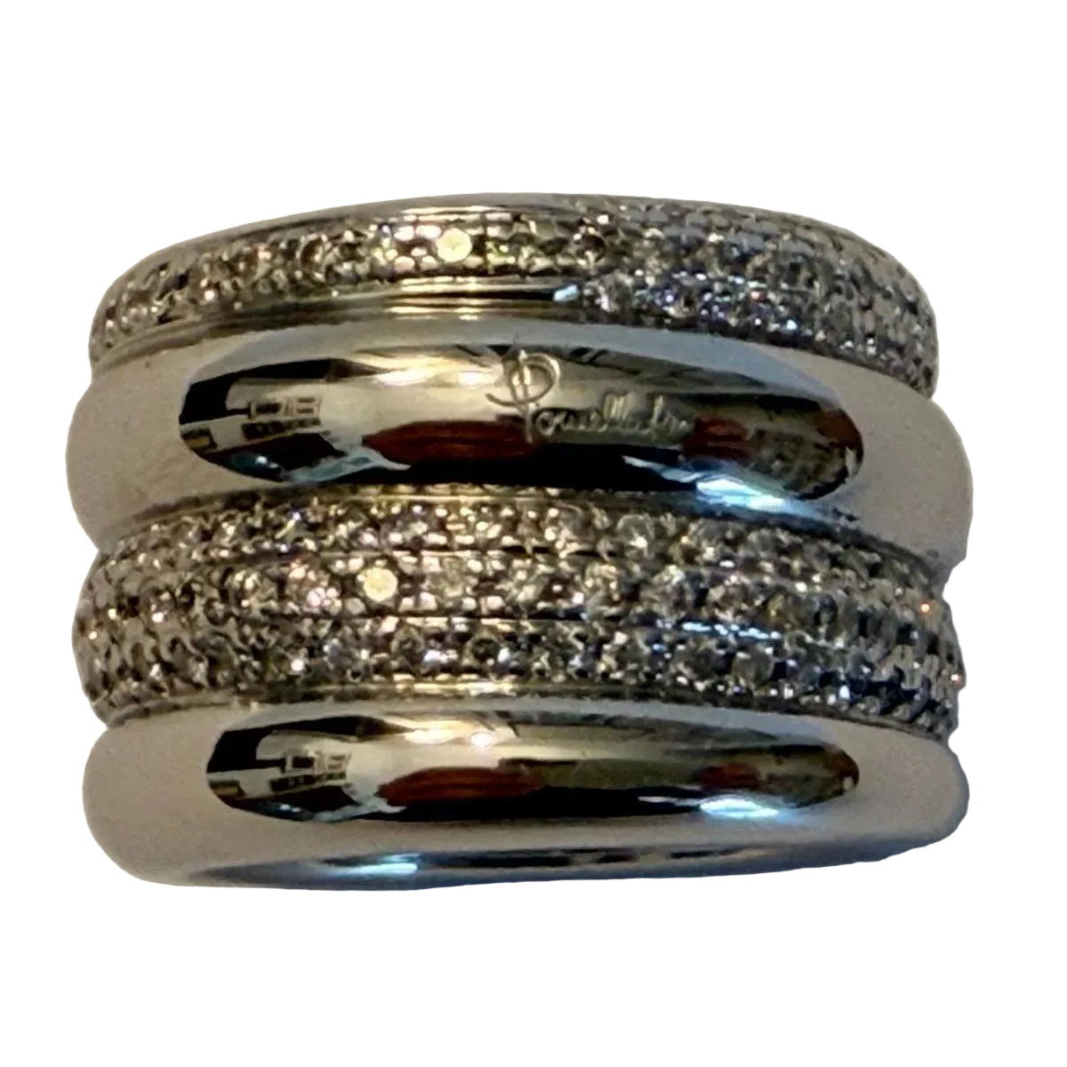 POMELLATO "Tubolare" Band Ring in white gold and diamonds