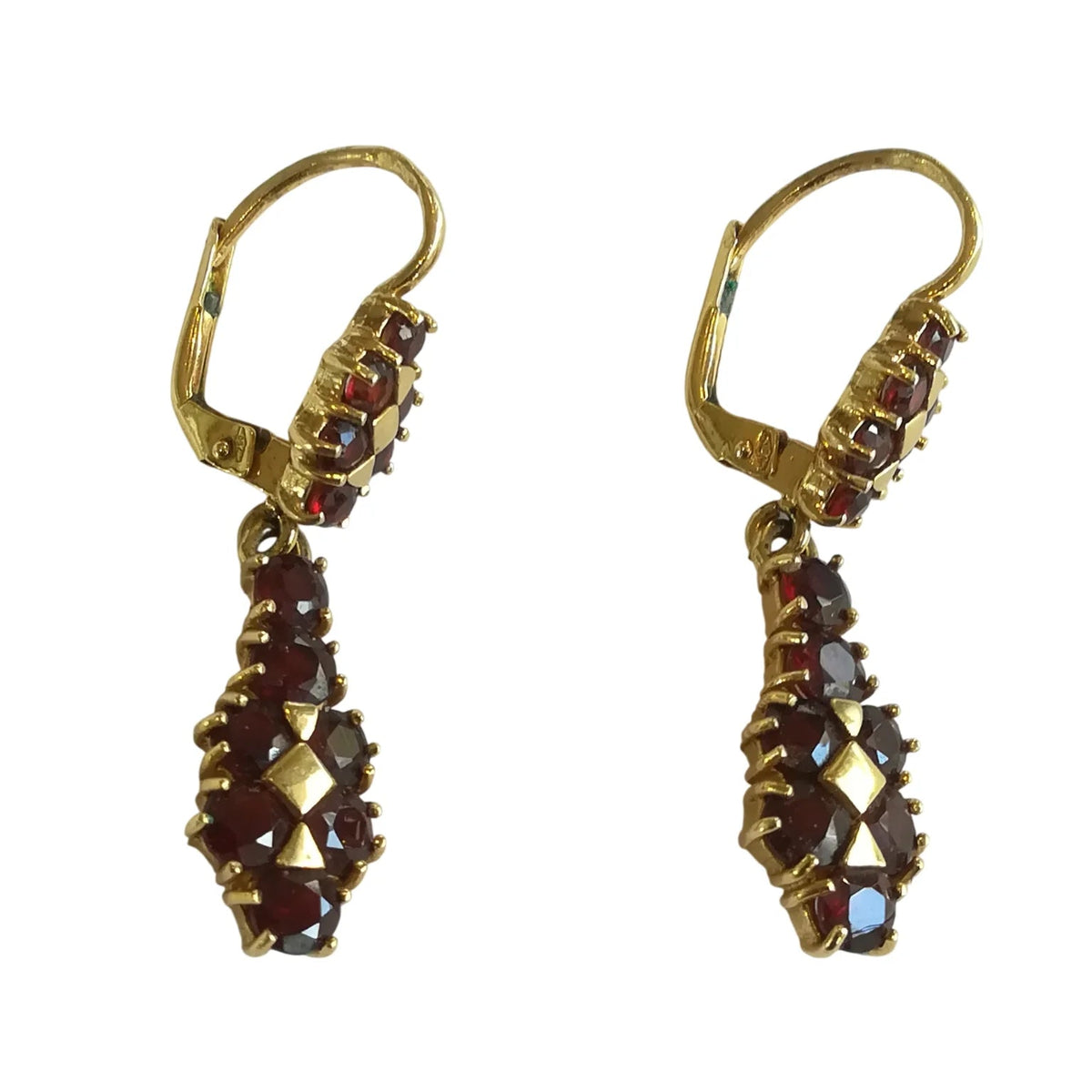 Yellow Gold Garnet Chandelier Earrings