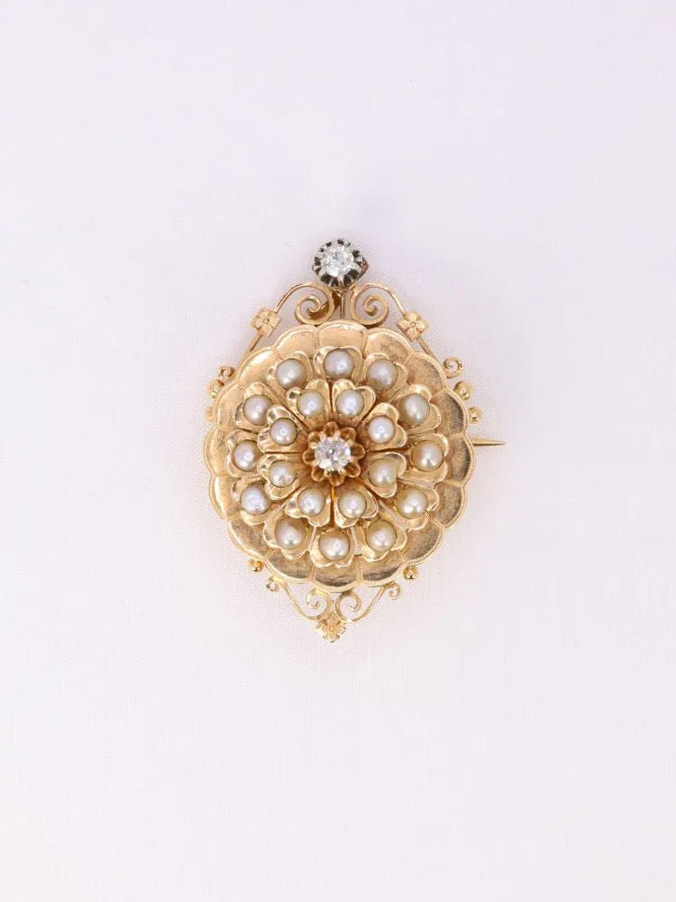 GEORGES BRUNET - Collier Napoléon III or jaune diamants perles fines - Castafiore