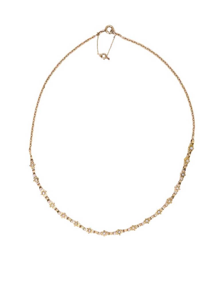 GEORGES BRUNET - Collier Napoléon III or jaune diamants perles fines - Castafiore