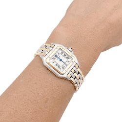 Montre Cartier, "Panthère", acier et or jaune trois rangs.