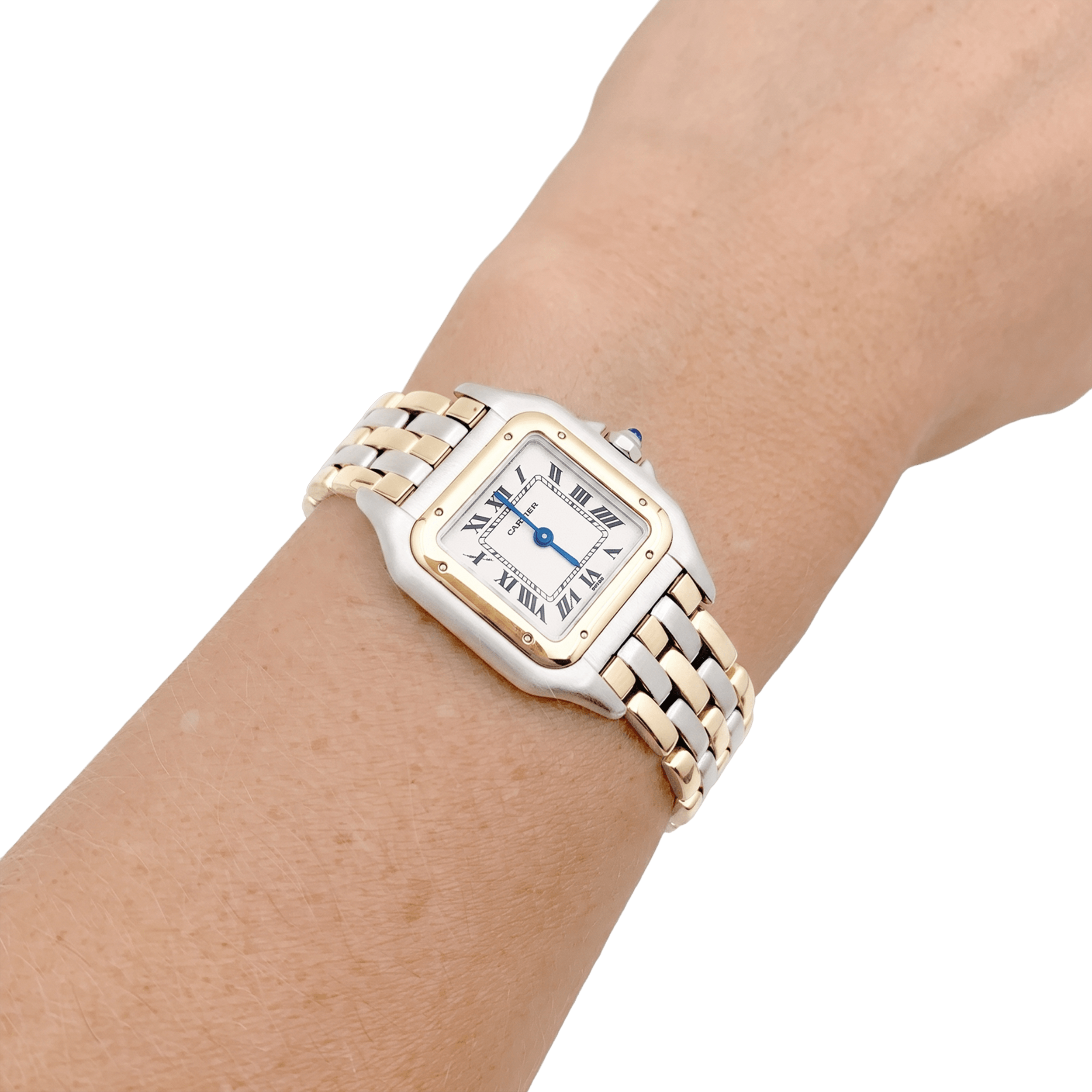 Montre Cartier, "Panthère", acier et or jaune trois rangs.
