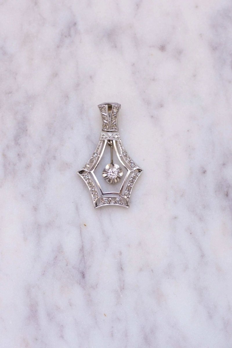 Grand pendentif Art Déco or blanc et diamants - Castafiore
