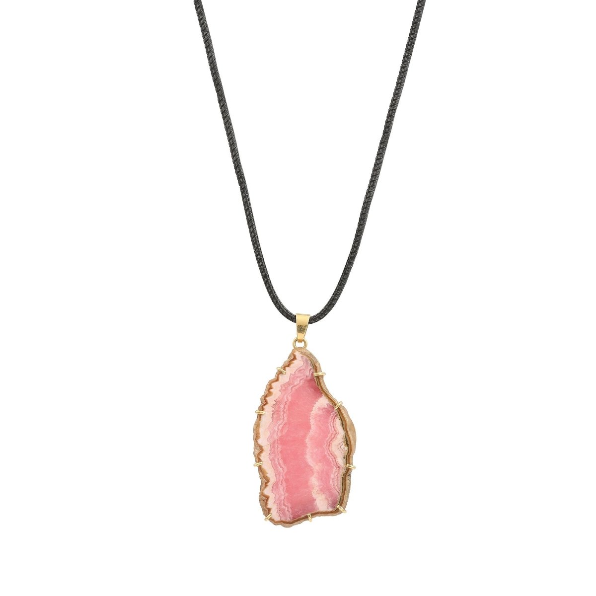 Grand Pendentif Vintage Tranche Rhodochrosite Or Jaune 18 Carats - Castafiore