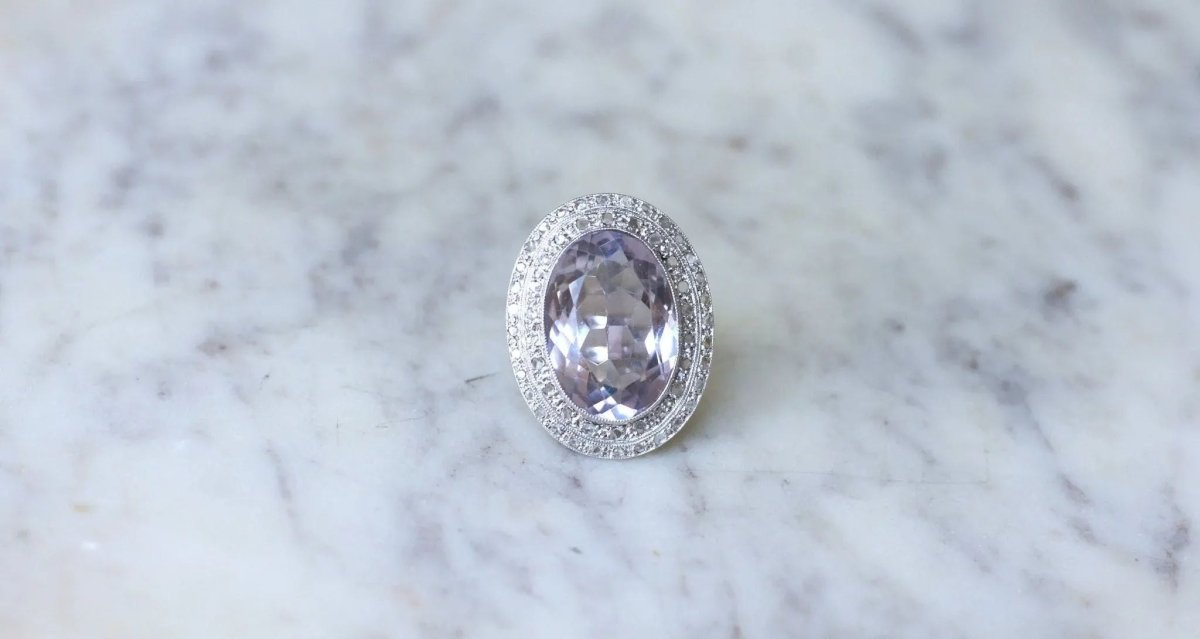 Grande Bague Art Déco Améthyste et Diamants - Castafiore