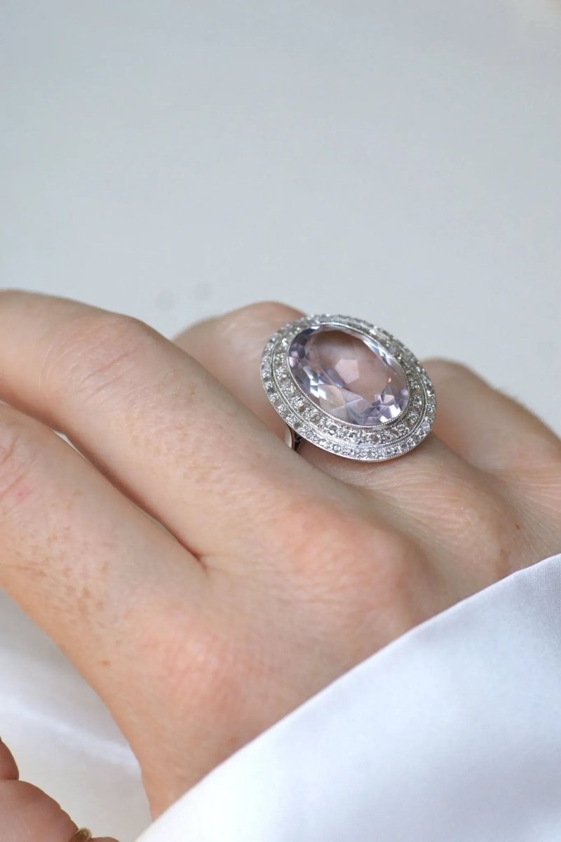 Grande Bague Art Déco Améthyste et Diamants - Castafiore