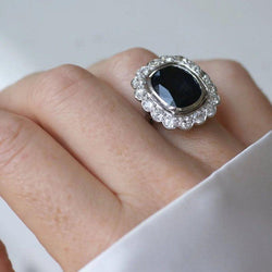 Grande Bague Marguerite Art Déco Saphir et Diamants - Castafiore