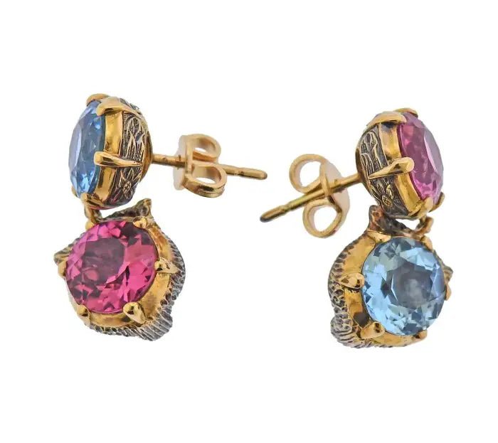 Gucci Le Marche Des Marseilles Cat Head Gold Gemstone Stud Earrings - Castafiore