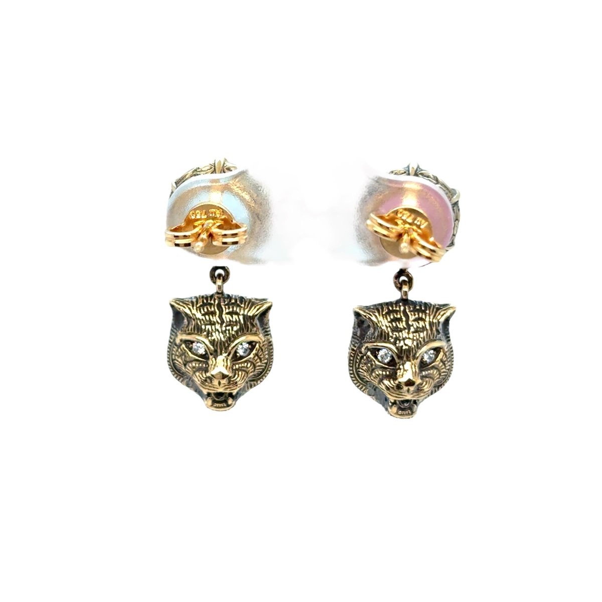 Gucci Le Marche Des Marseilles Cat Head Gold Gemstone Stud Earrings - Castafiore