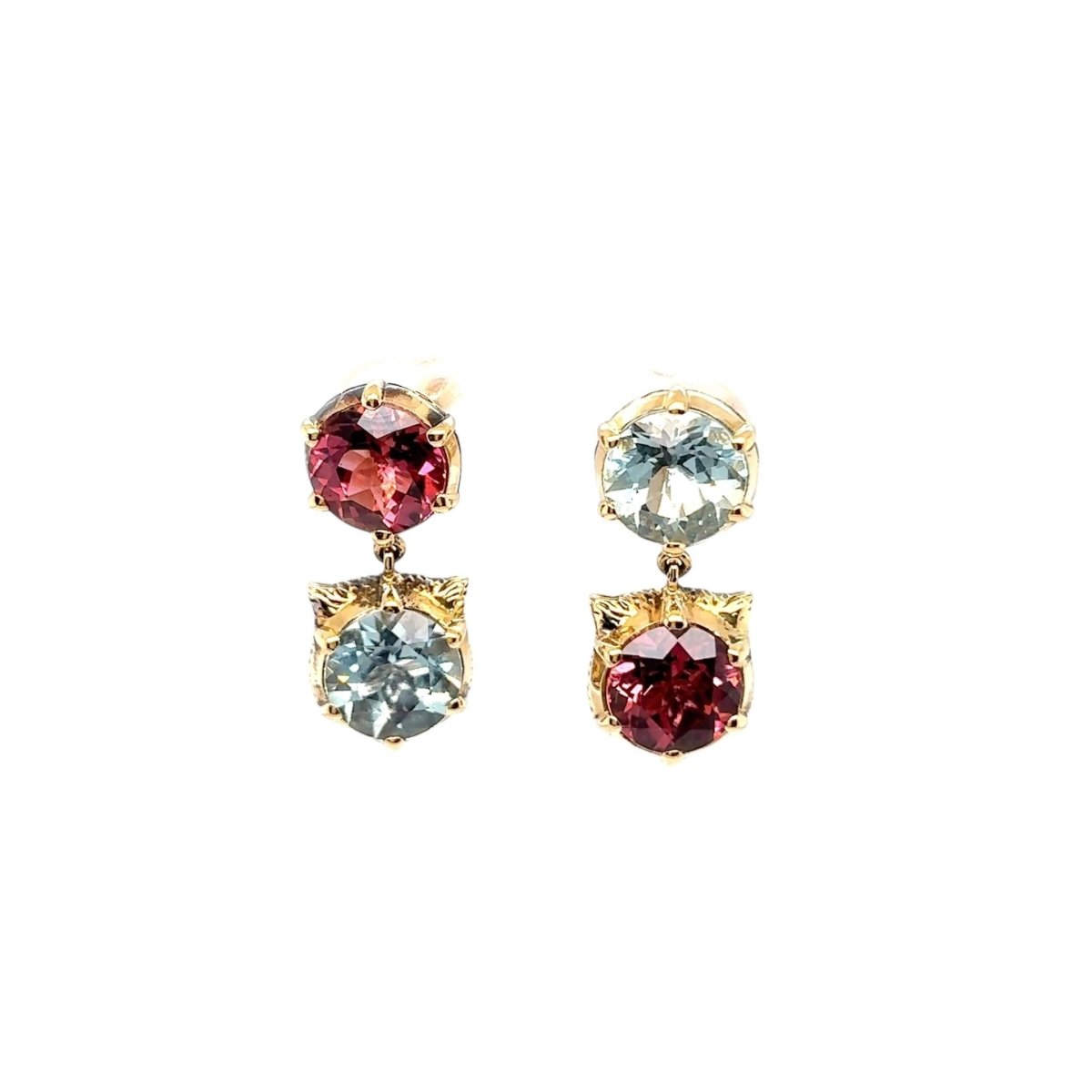 Gucci Le Marche Des Marseilles Cat Head Gold Gemstone Stud Earrings - Castafiore
