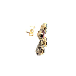Gucci Le Marche Des Marseilles Cat Head Gold Gemstone Stud Earrings - Castafiore