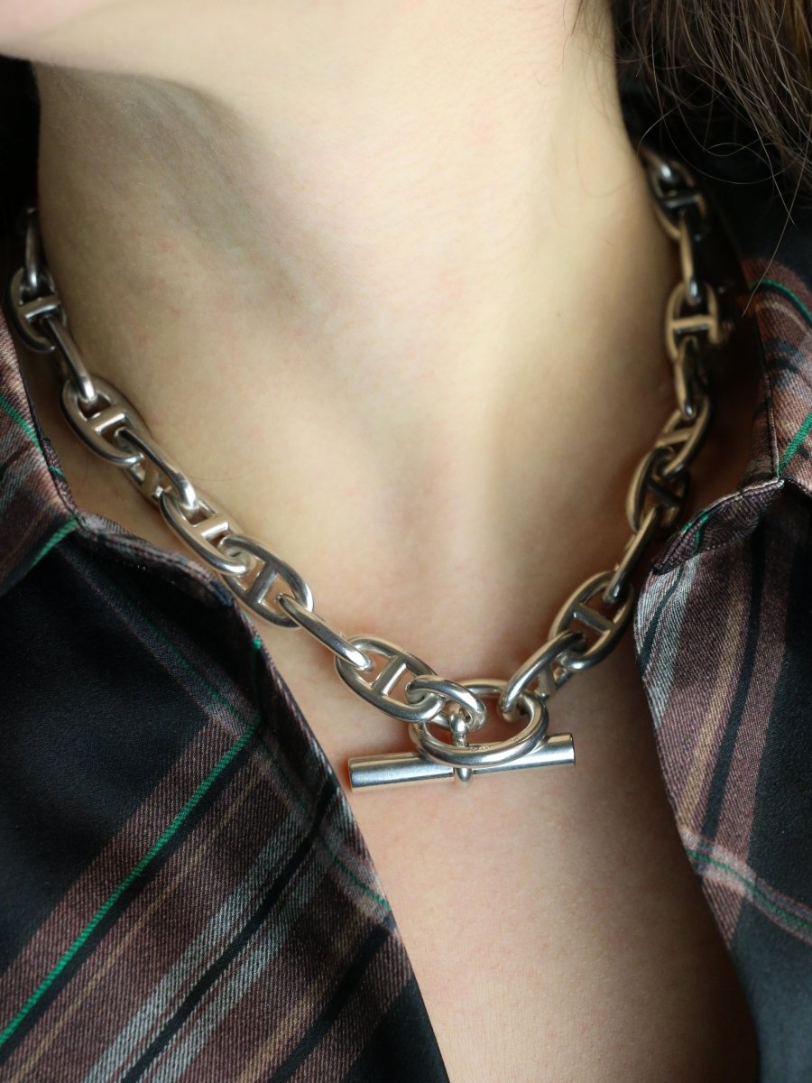 HERMES Collier argent chaîne d'ancre grand modele - Castafiore