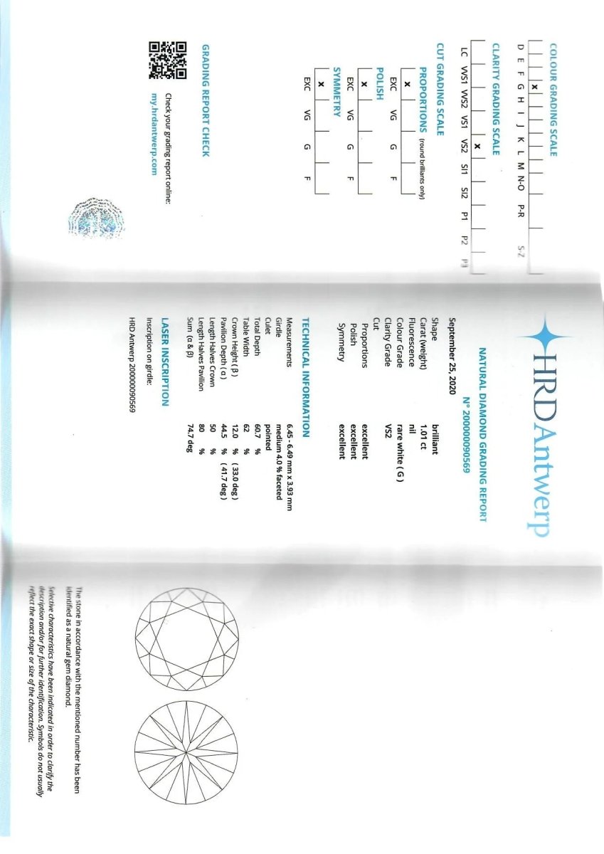 HRD Antwerp Certified 1 Carat Diamond Gold Engagement Ring (bague de fiançailles en or) - Castafiore