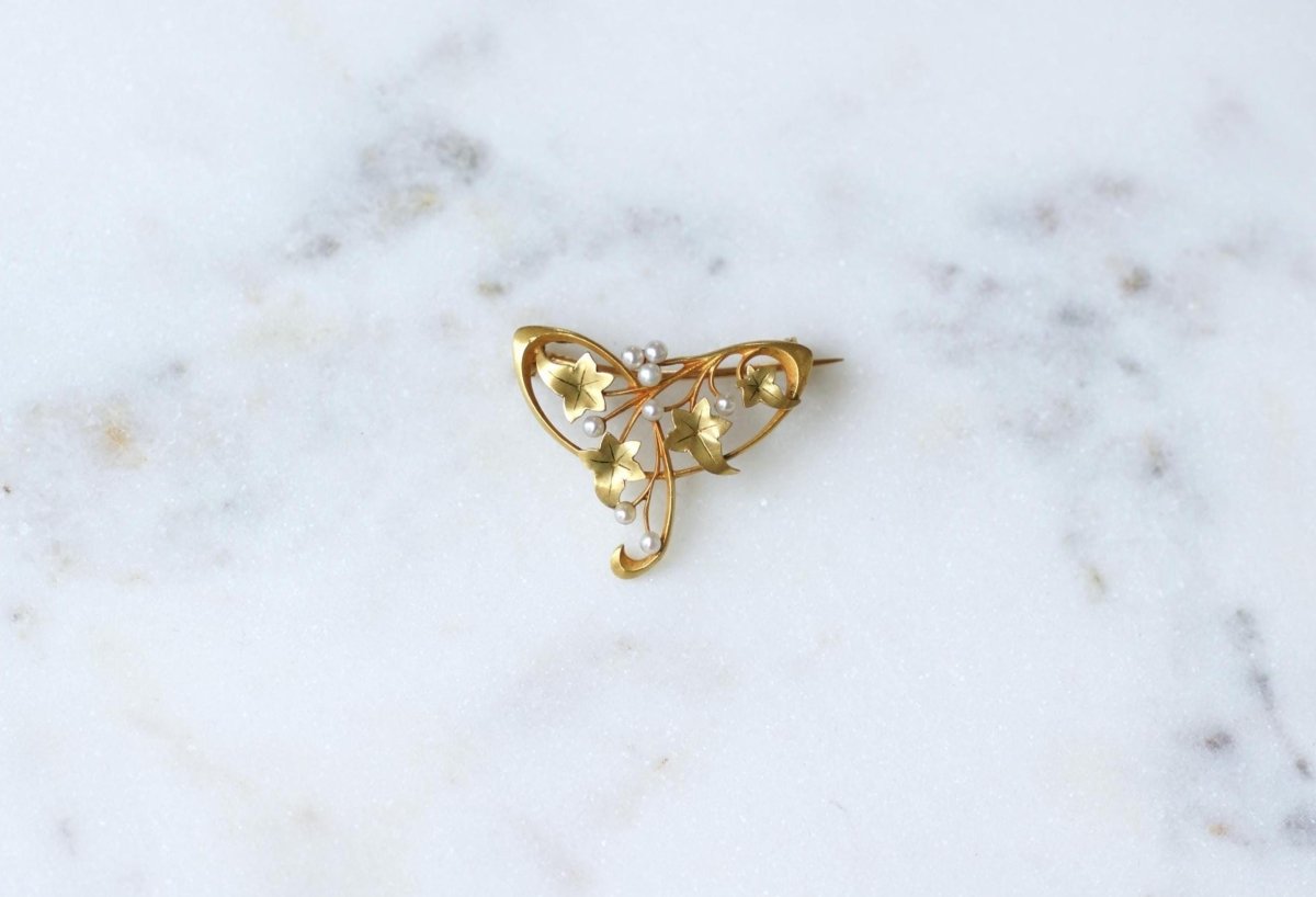 Hubert Martincourt Broche Art Nouveau Or Jaune et Perles - Castafiore