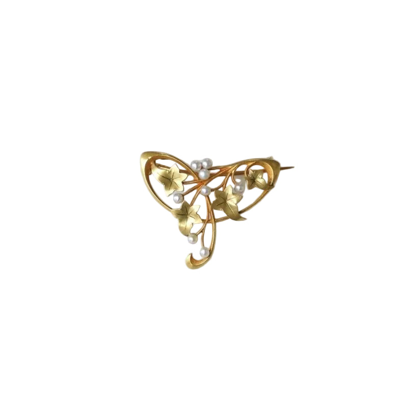 Hubert Martincourt Broche Art Nouveau Or Jaune et Perles - Castafiore