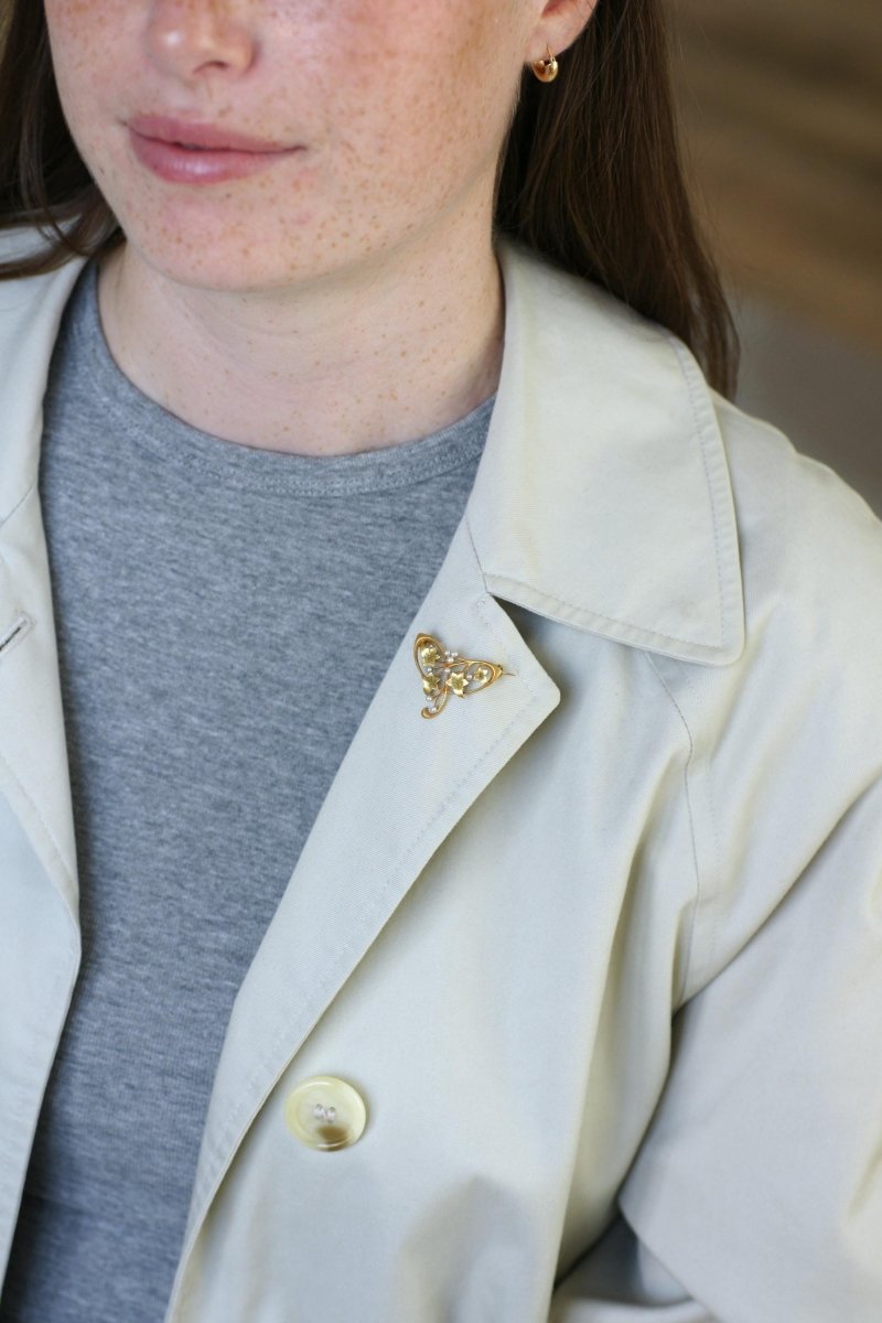 Hubert Martincourt Broche Art Nouveau Or Jaune et Perles - Castafiore