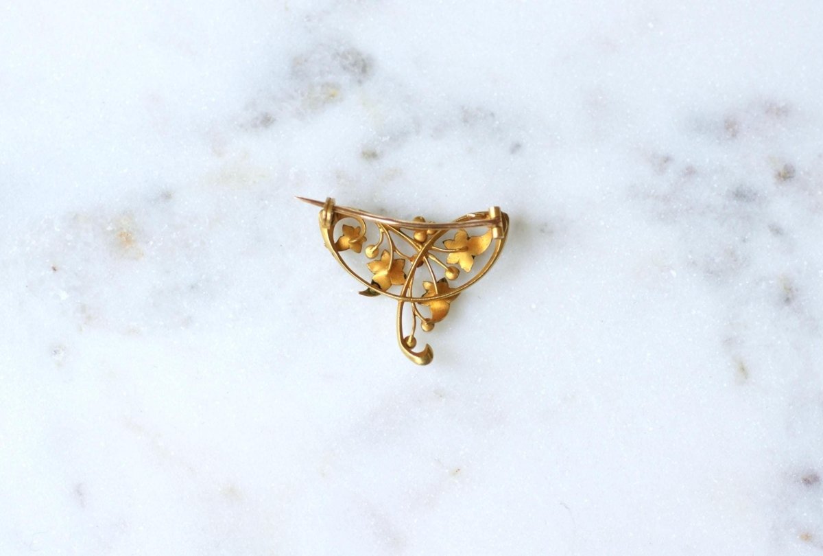 Hubert Martincourt Broche Art Nouveau Or Jaune et Perles - Castafiore