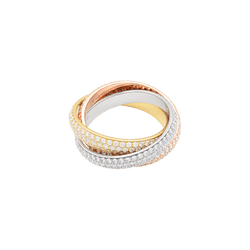 Bague Cartier, « Trinity », trois anneaux trois tons d’or et diamants.