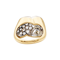 Bague or jaune, platine et diamants poire et brillant.