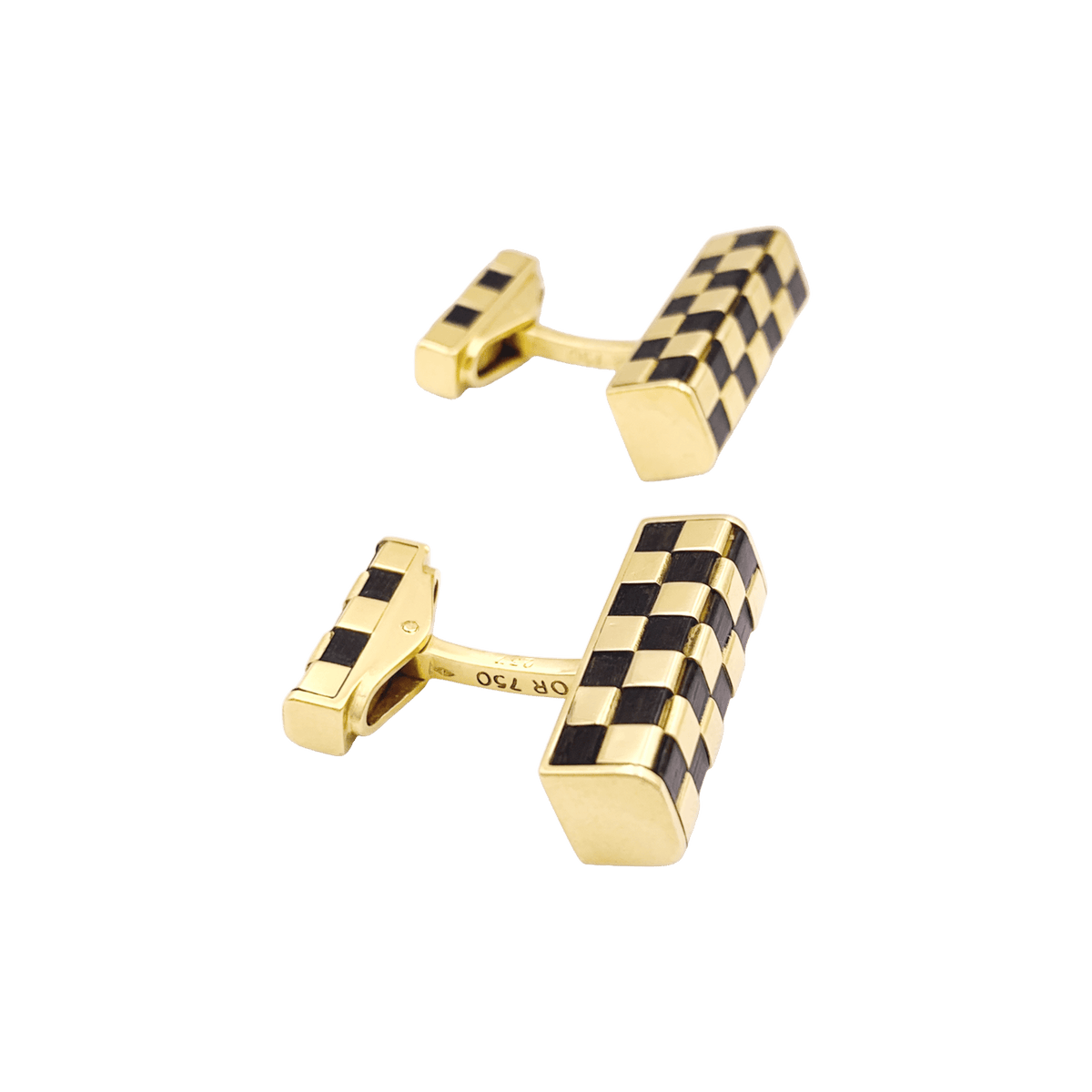 Boutons de manchette Van Cleef & Arpels, « Damier », or jaune et bois.