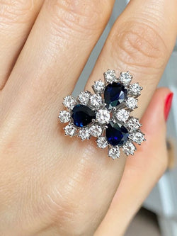 Importante bague en or blanc 18k saphirs et diamants - Castafiore