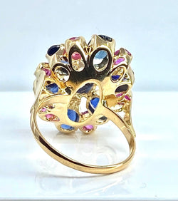 Importante bague en or jaune 18 carats, 7saphirs et 6 rubis - Castafiore